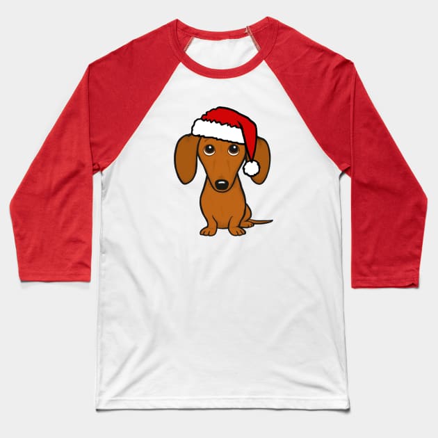 Dachshund Wearing A Santa Hat Cute Wiener Dog Christmas Baseball T-Shirt by Coffee Squirrel